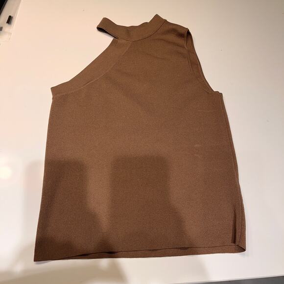 Zara Brown One Shoulder Asymmetrical Micro Ribbed Top Size Medium - Picture 1 of 8